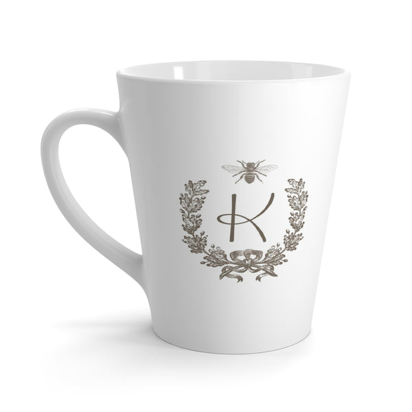 Letter K French Bee Wreath with Initial Latte Mug