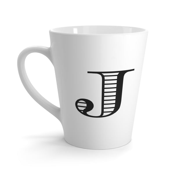 Letter J Horse Shoe Mug with Initial, Tapered Latte Style