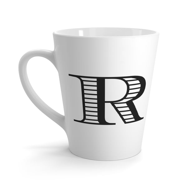 Letter R Vintage Blanket on Horse Mug with Initial, Tapered Latte Style