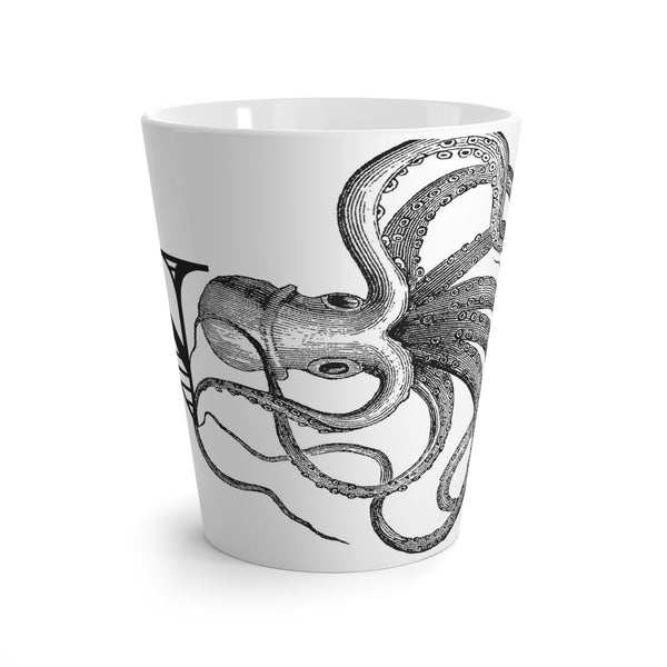 Letter N Octopus Mug with Initial, 12 ounce Tapered Latte Style