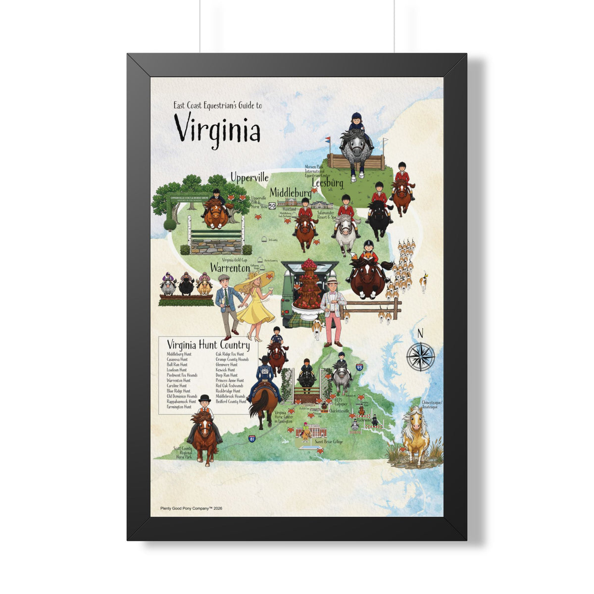 East Coast Equestrian's Guide to Virginia Framed Map