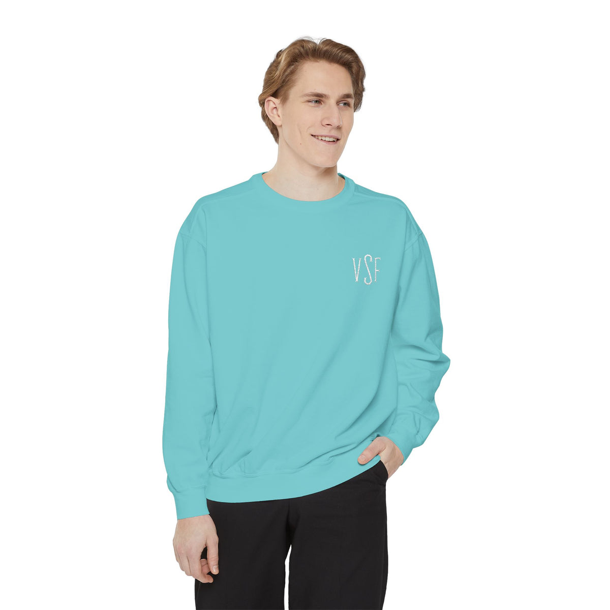 Minimal White Sweatshirt with Subtle Monogram Pocket Graphic