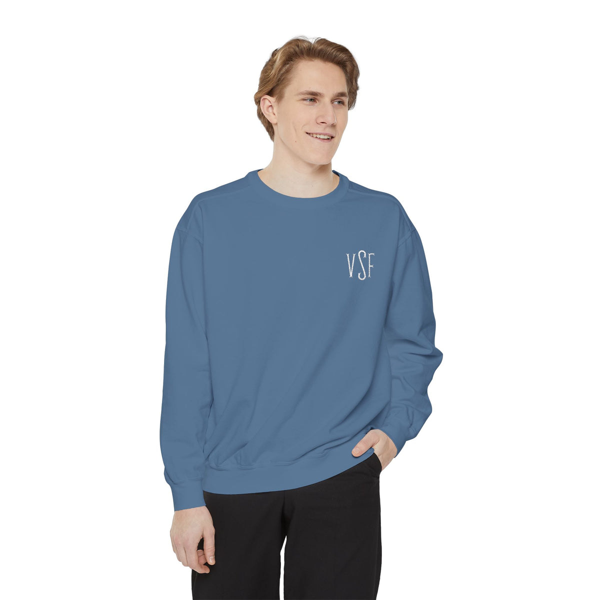 Minimal White Sweatshirt with Subtle Monogram Pocket Graphic