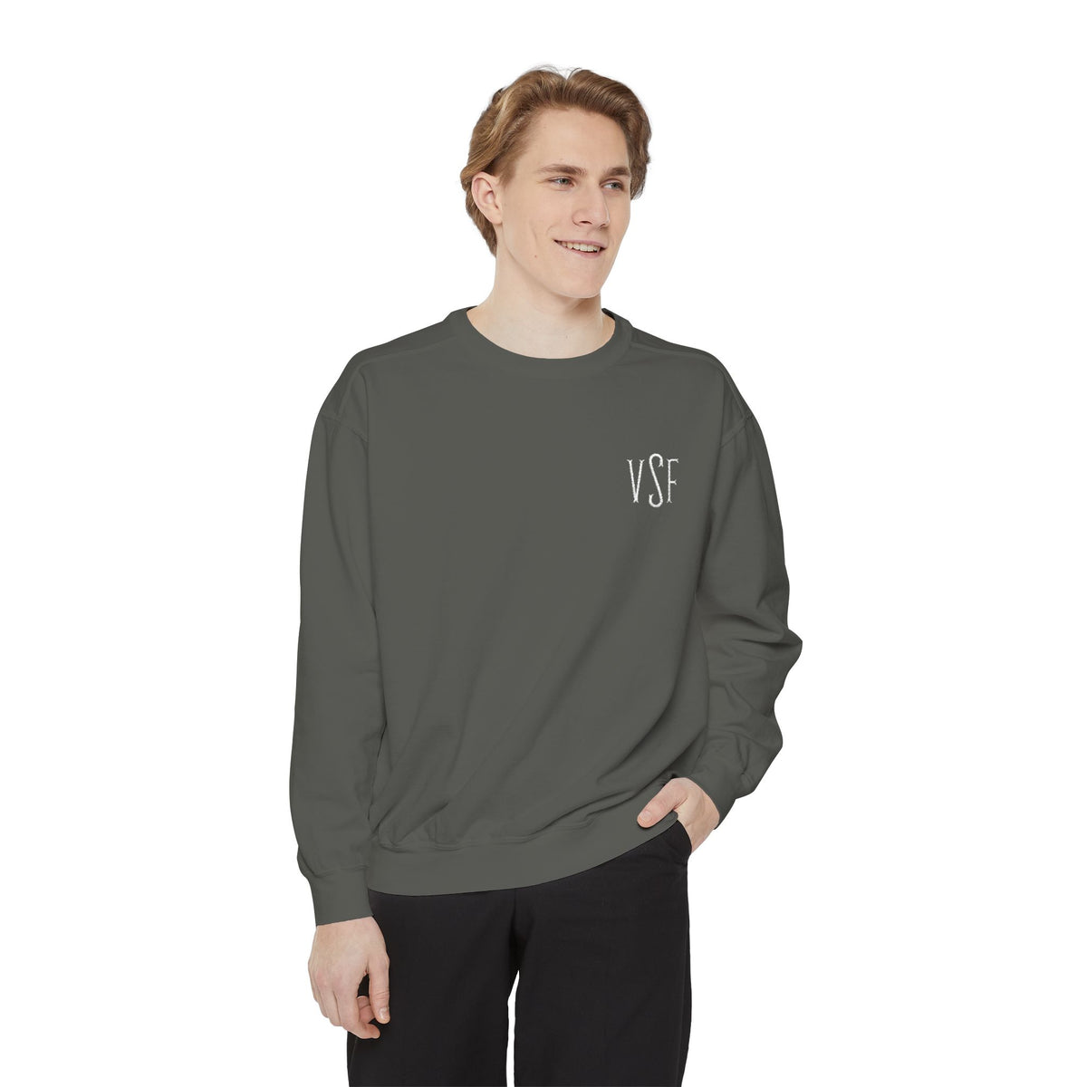 Minimal White Sweatshirt with Subtle Monogram Pocket Graphic