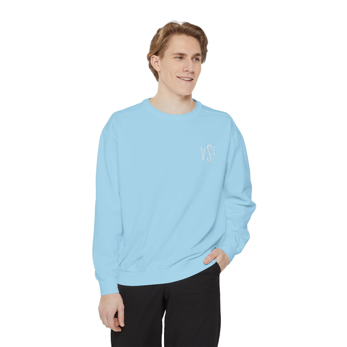 Minimal White Sweatshirt with Subtle Monogram Pocket Graphic