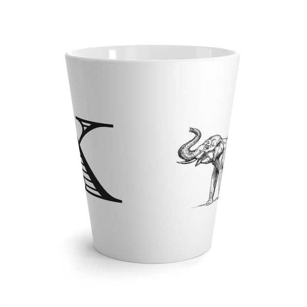 Letter X Elephant Mug with Initial, Tapered Latte Mug