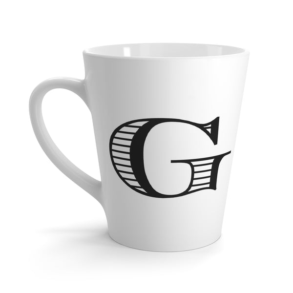 Letter G Warmblood Horse Mug with Initial, Tapered Latte Style