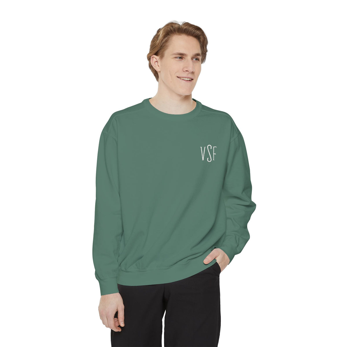 Minimal White Sweatshirt with Subtle Monogram Pocket Graphic