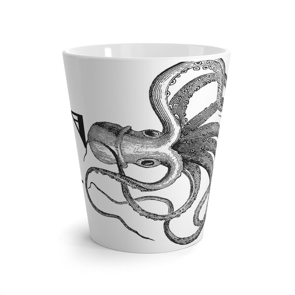 Letter T Octopus Mug with Initial, 12 ounce Tapered Latte Style
