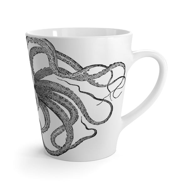 Letter V Octopus Mug with Initial, 12 ounce Tapered Latte Style