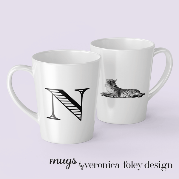 Letter N Tiger Mug with Initial