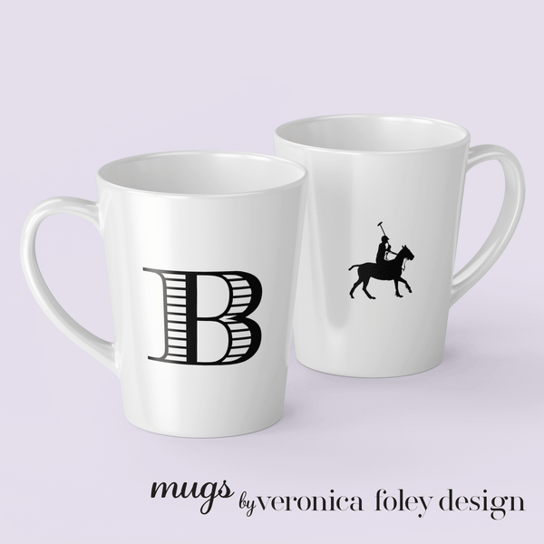 Letter B Polo Pony or Horse Mug with Initial, Tapered Latte Style