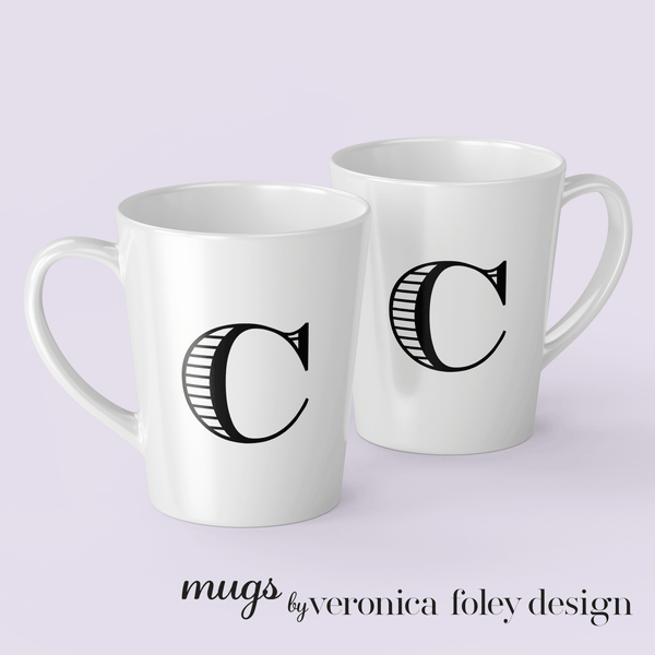 Letter C Shaded Roman Latte Mug with Initial