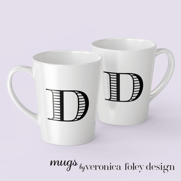 Letter D Shaded Roman Latte Mug with Initial