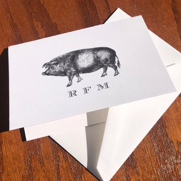 Personalized Pig Stationery Note Card Set