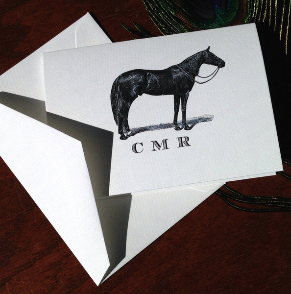 Personalized Horse Note Cards with vintage Thoroughbred