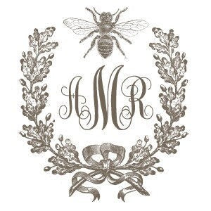 Monogrammed French Bee Stationery with Wreath