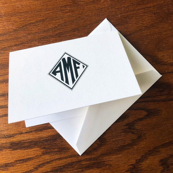 Arrives After Christmas - 100% Cotton Traditional Diamond Monogram Stationery Set of correspondence cards | Graduation Gift Ideas