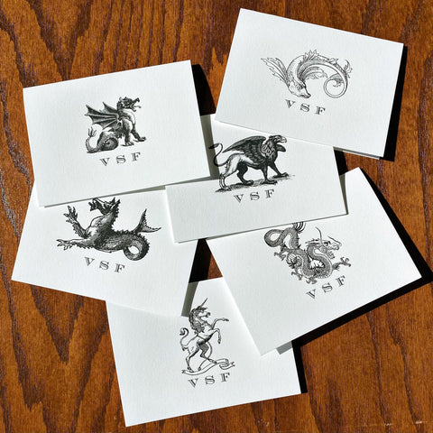 Cotton Mythical Creatures Dragon Stationery or Medieval Unicorn, Gryphon or Hippocampus