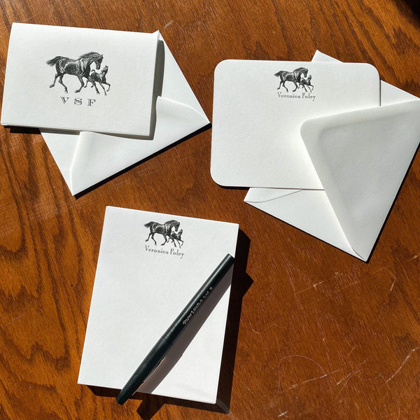 Personalized Horse Stationery with Mare and Foal