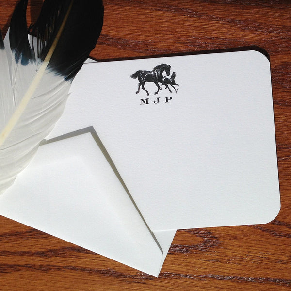 Personalized Horse Note Cards with vintage Thoroughbred