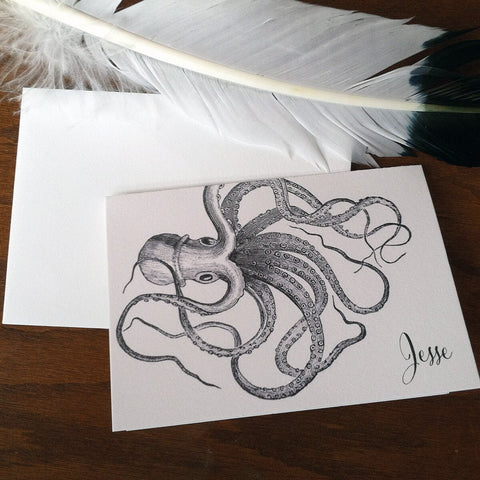 Personalized Octopus Ocean Themed Note Cards or Note Pad