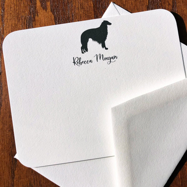 Personalized Borzoi Note Cards or Note Pad with Silhouette