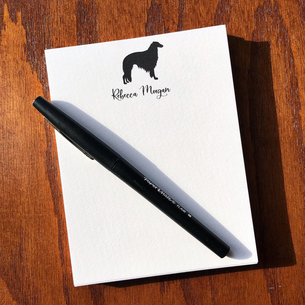 Personalized Borzoi Note Cards or Note Pad with Silhouette