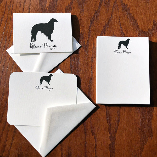 Personalized Borzoi Note Cards or Note Pad with Silhouette