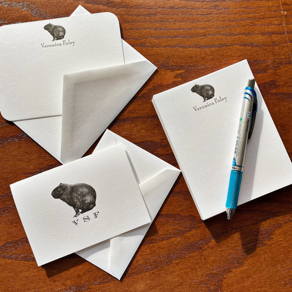 Personalized Capybara Stationery Note Card Set