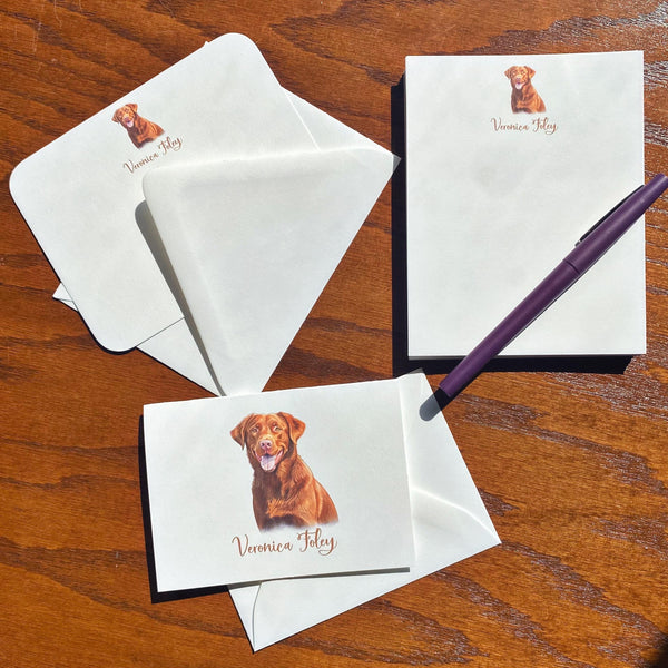 Personalized Flat Coated Retriever, Curly Coated Retriever, Chesapeake Bay Retriever, or Nova Scotia Duck Tolling Retriever Note Cards