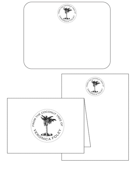 100% Cotton Personalized Coconut Tree Note Pad or Note Card Set