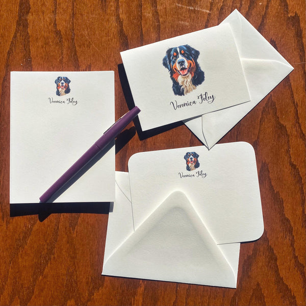 Personalized Bernese Mountain Dog Note Card Set