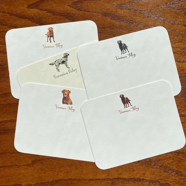 Personalized Flat Coated Retriever, Curly Coated Retriever, Chesapeake Bay Retriever, or Nova Scotia Duck Tolling Retriever Note Cards