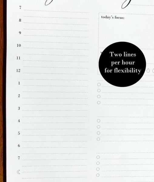 Daily time blocking planner pad with half hourly breakdown