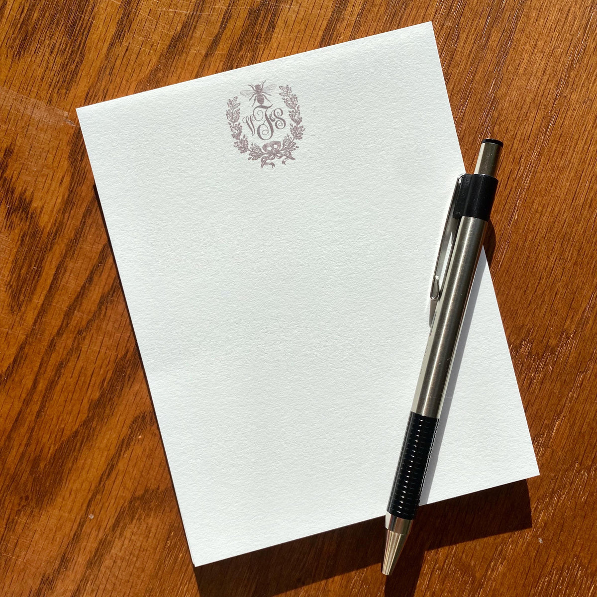 Monogrammed French Bee Stationery with Wreath
