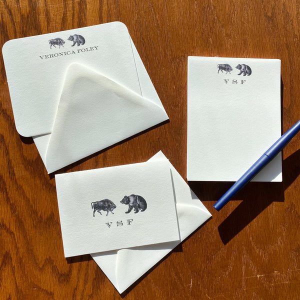 Quiet Luxury Personalized Bull and Bear Stationery