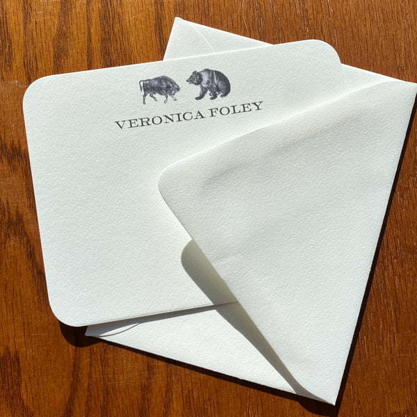 Quiet Luxury Personalized Bull and Bear Stationery