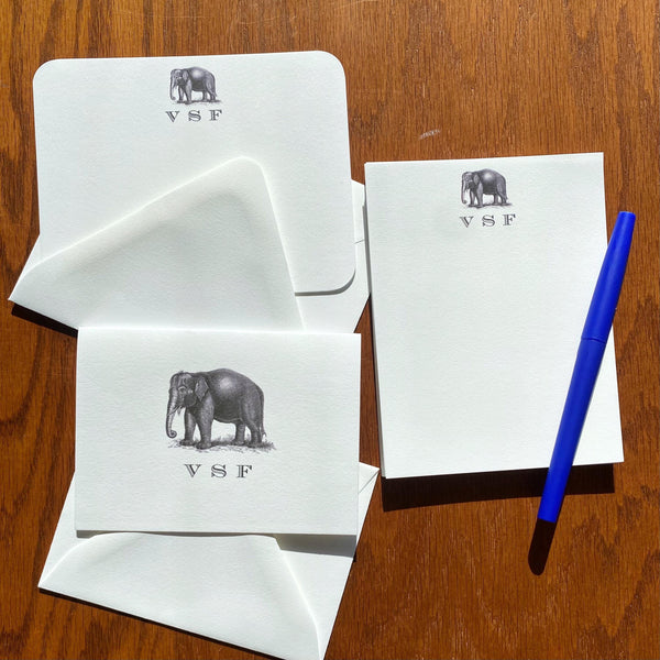 Personalized Elephant Stationery Note Card Set