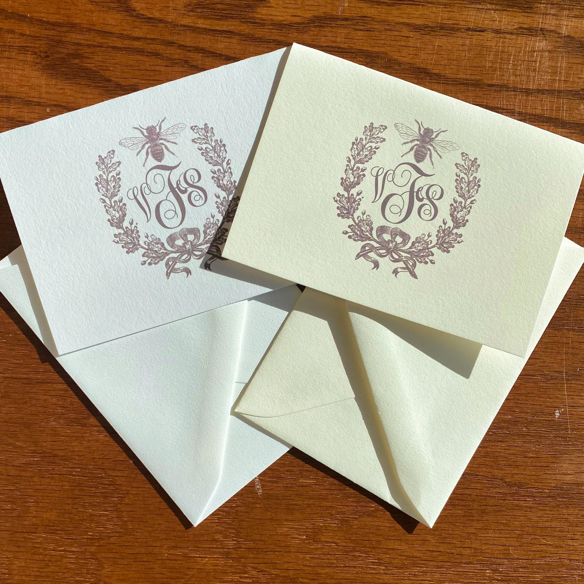 Monogrammed French Bee Stationery with Wreath