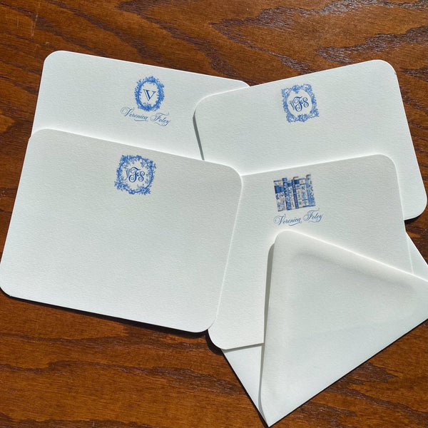 Bibliothèque Toile Note Cards | Blue and White Book Lover Stationery | Literary Home Decor Gift