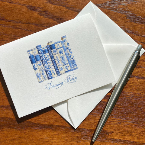 Bibliothèque Toile Note Cards | Blue and White Book Lover Stationery | Literary Home Decor Gift