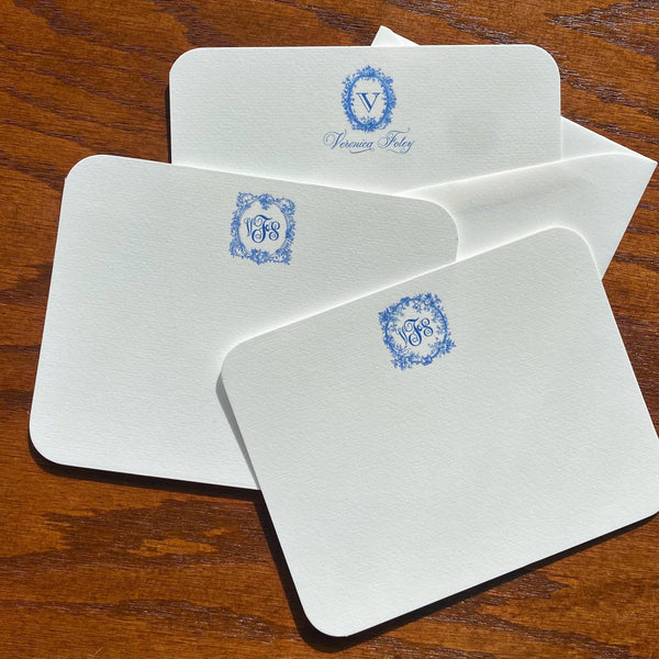 Colette Toile Personalized Notepads | Blue and White Monogram Note Cards | Cotton Stationery