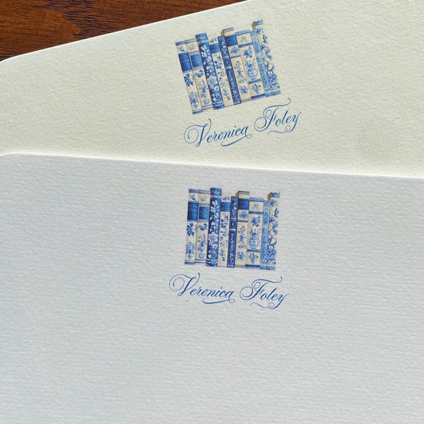 Bibliothèque Toile Note Cards | Blue and White Book Lover Stationery | Literary Home Decor Gift