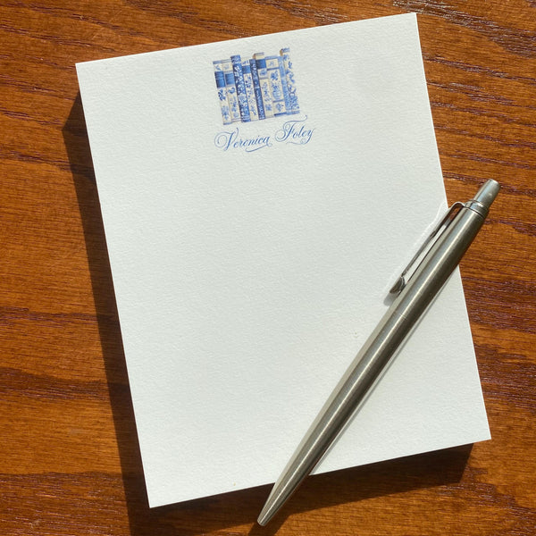 Bibliothèque Toile Note Cards | Blue and White Book Lover Stationery | Literary Home Decor Gift