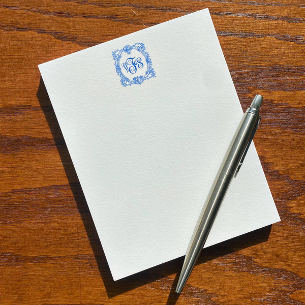 Camille Toile Note Cards | Blue and White Monogram Stationery | Interior Designer Thank You