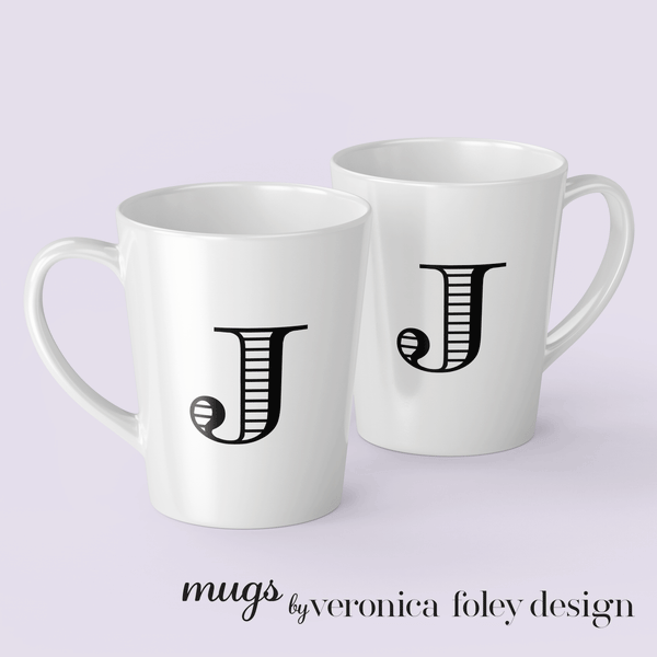 Letter J Shaded Roman Latte Mug with Initial
