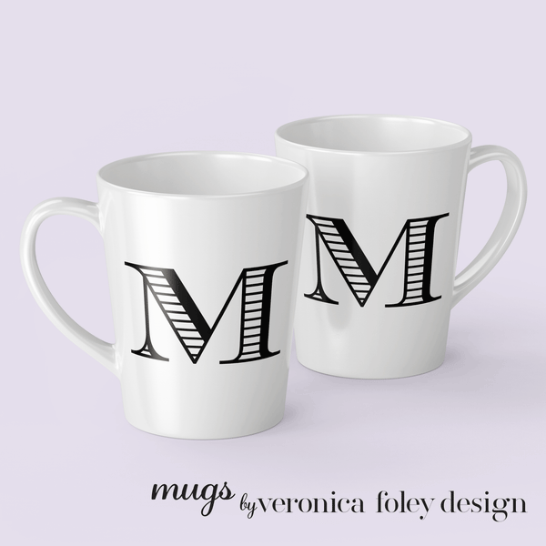 Letter M Shaded Roman Latte Mug with Initial