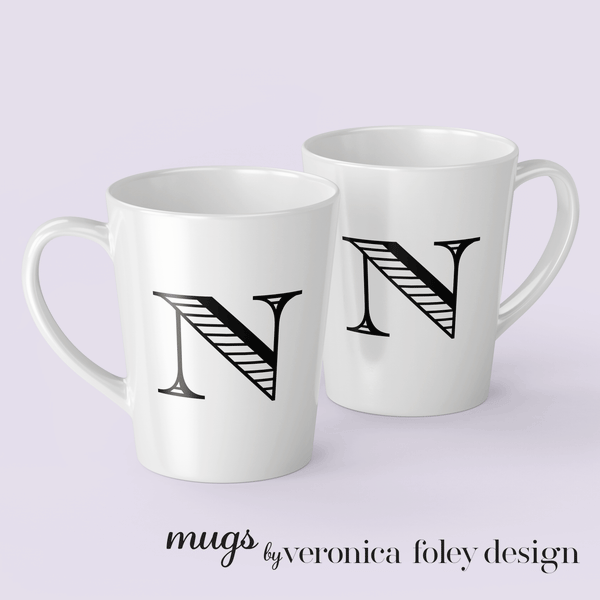 Letter N Shaded Roman Latte Mug with Initial
