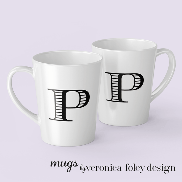 Letter P Shaded Roman Latte Mug with Initial